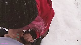 Pink haired cock sucker is often pleasing men in the nature, even while it's snowing