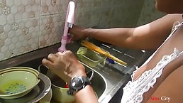 Ebony housewife with blue hair is cheating on her husband and moaning from pleasure while cumming
