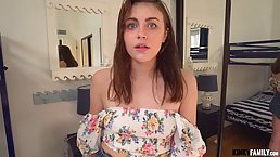 Blue- eyed brunette, Jane Rogers is sucking dick and getting fucked in a local hostel