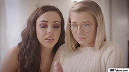 Naughty girls are having a ffm threesome instead of studying for exams, because fucking feels better