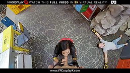 Inked brunette MILF with big, firm tits, Canela Skin is sucking and riding a rock hard cock