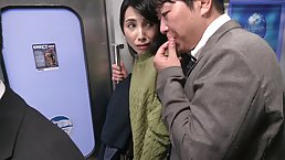 Japanese woman is being molested in the public transport and it looks like she likes it