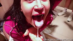 Hot brunette is sucking a stranger's dick for the first time ever and getting fucked from behind