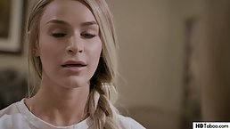Flirty blonde is having a threesome with her boyfriend and a girl they both like