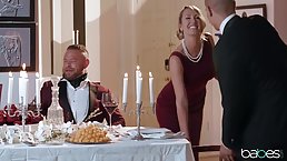 Hot, blonde woman is moaning while getting her pussy licked and fucked in the billiard room