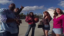 Naughty girls are taking turns sucking their horny friend's dick and pleasing his best friend, too
