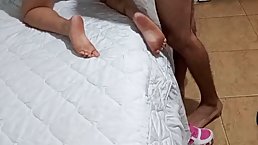 Latin babe is moaning while getting fucked hard, in front of a hidden camera, in her bedroom