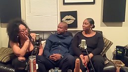 Two voluptuous, Ebony women are about to have a casual threesome, with a bald guy