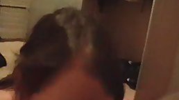 Naughty brunette got down on her knees to suck her step- brother's cock, until he cums