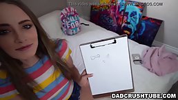 Petite babe, Kyler Quinn is giving a blowjob to her step- father, before getting fucked