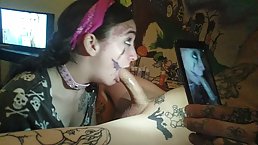 Teen brunette got down on her knees to give a blowjob to a guy she likes