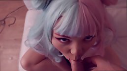 Sweet manga lover is gently sucking her best friend's dick, before getting her shaved pussy fucked