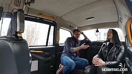 Cute brunette teen is giving a blowjob to her taxi driver so she don’t pay the ride