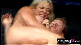 Wrestler who was trifling with naked teens in the boxing ring met muscular blonde who demeans him