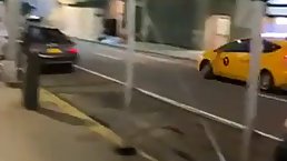 Shameless tattooed busty milf is fucking her black lover on the streets like nobody’s watching