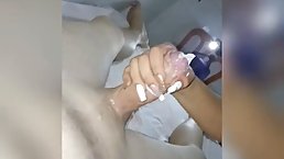 Amateur babe is masked while she is giving a really nice cock massage to her lover