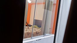 Horny guy was caught on tape while he was fucking his neighbor's wife, the other day