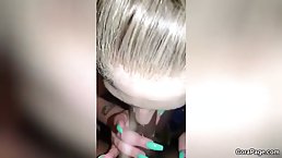 Blonde stripper is sucking her favorite client's dick as deep as she can swallow it