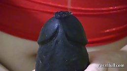 Natasha was wearing erotic, red lingerie while playing with various sex toys, in front of the camera