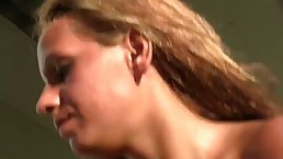 Busty babe, Leila is sucking a rock hard dick and playing with her tits, outdoor