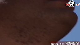 Smoking hot brunette with small tits is having anal sex next to the swimming pool