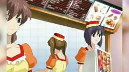 Sweet brunette from a hamburger shop is often getting fucked while at work and enjoying it