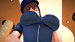 Busty brunette in a police uniform is spreading up wide and getting fucked harder than ever before