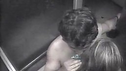 Horny, amateur couple is having steamy sex in the elevator, nt knowing about a security camera