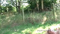 Slutty blonde woman is sucking cocks in the backyard and then getting fucked, in return