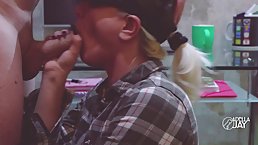 Slutty blonde, Adella Jay is giving a sloppy blowjob to a guy she is in love with 