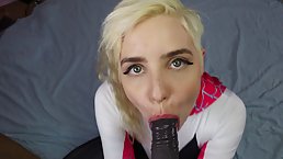 Lovely blonde babe got down on her knees to suck dick and eat some fresh cum