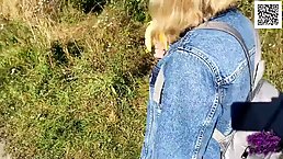 Charming, amateur blonde is sucking dick in the nature, in the middle of the day