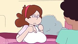 Cartoon brunette is getting hammered from the back and trying not to moan while cumming