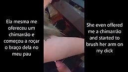 Lovely babe is trying to finish her work while her boss is jerking off next to her