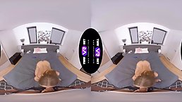 Slim, blonde cock teaser, Lylyta Yung is fucking a friend in a VR style and enjoying it