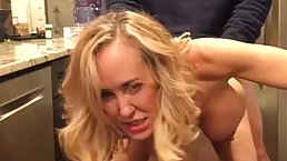 Great looking blonde got down on her knees and sucked her lover's cock, like a real pro
