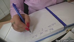 Mature blonde office lady is using every opportunity to have sex, even while still at work
