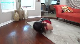 Two naughty brunettes like to meet up and try some light bondage with each other