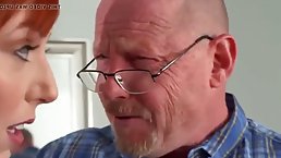 Red haired woman is about to have group sex with friends, in the late afternoon