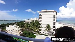 Amateur brunette is moaning from pleasure while getting fucked in a hotel room, during the day