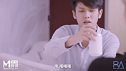 Japanese blonde is sucking dick and getting fucked from the back, while her boyfriend is sleeping
