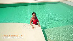 Kitana Lure is sucking a hard cock next to the swimming pool before getting fucked