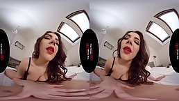 Busty Italian brunette is fucking a guy she likes a lot, in a VR style