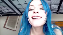 Sweet babe with blue hair likes to get a rock hard dick inside her shaved pussy