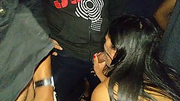 Slutty brunette is sucking random dicks during a private party, in the middle of the night