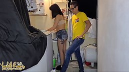 Petite teen brunette got fucked from the back, the other day, while her boyfriend was at work