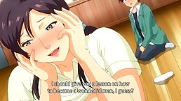 Cartoon woman with big, firm tits is about to experience an orgasm, while cheating on her husband