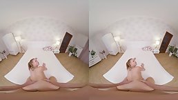 Chubby woman with big, bouncy boobs, Rina is spreading up wide to get fucked, in VR