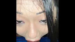 Delightful, Asian brunette, Layla is giving a gentle, POV blowjob to a friend, just for fun