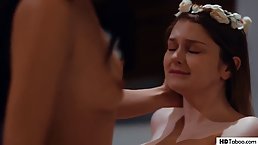 Lovely bride is having a lesbian session with a smoking hot brunette before the wedding ceremony